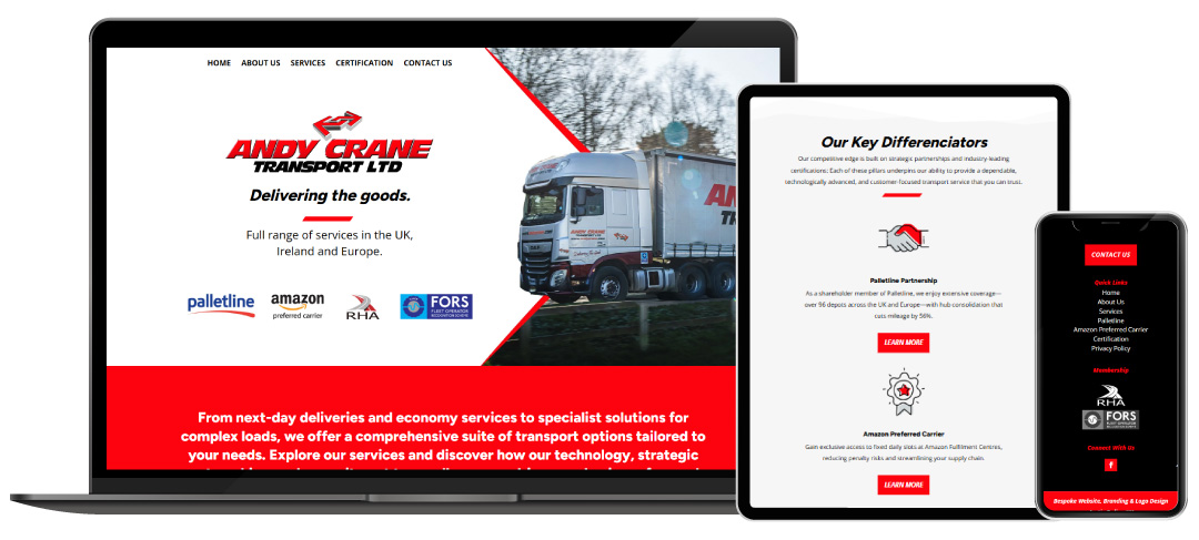 Overview of laptop, tablet & mobile view of the Andy Crane website project